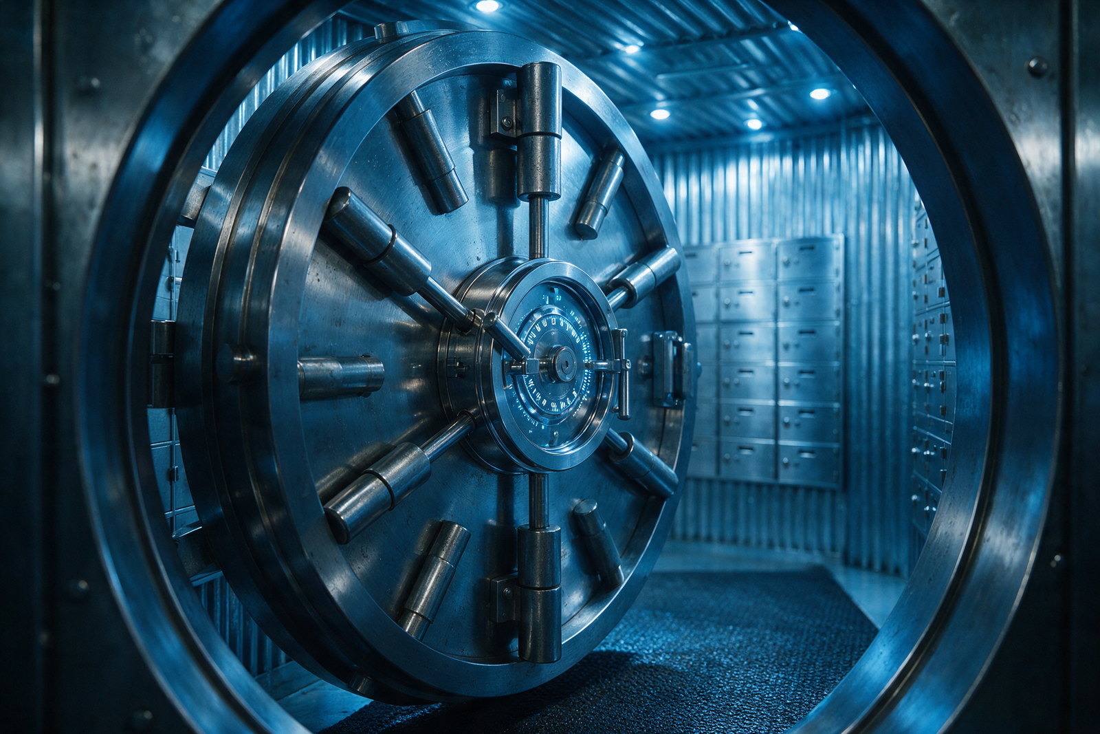 Bank vault door symbolizing financial institution security and Central Bank Law compliance