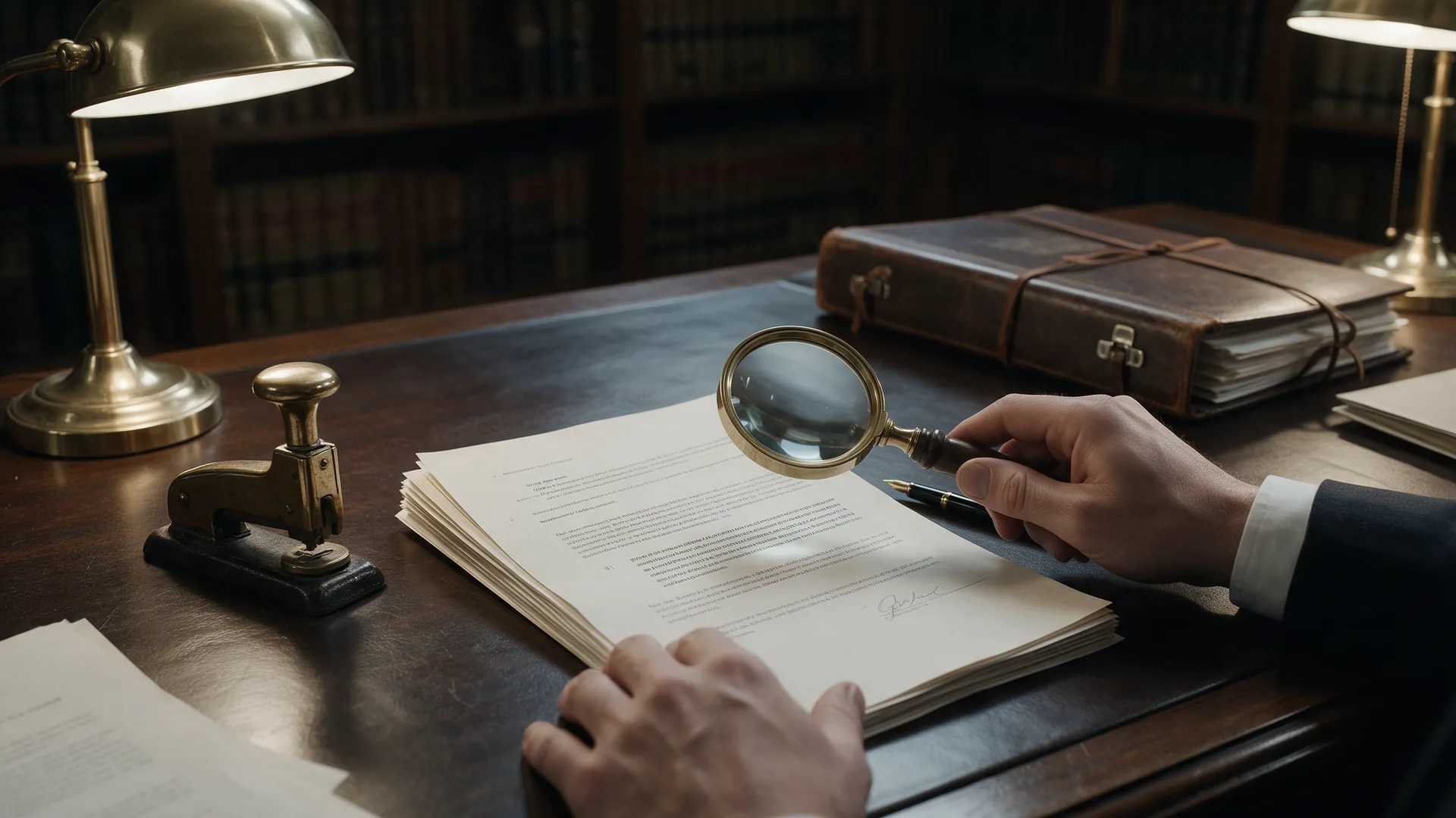 Lawyer reviewing a restrictive covenant clause with a magnifying glass