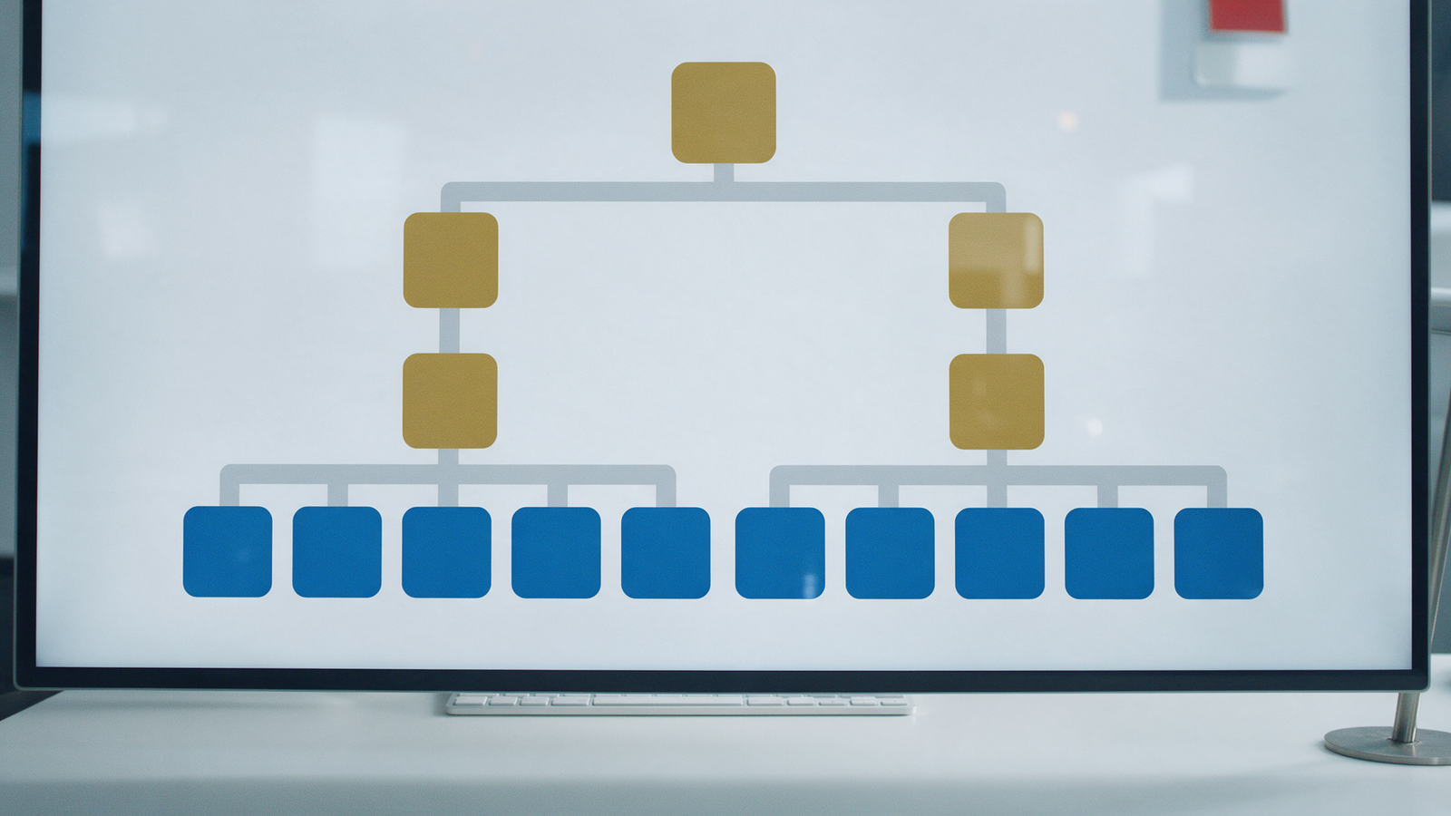 Abstract corporate holding company organizational chart on a screen