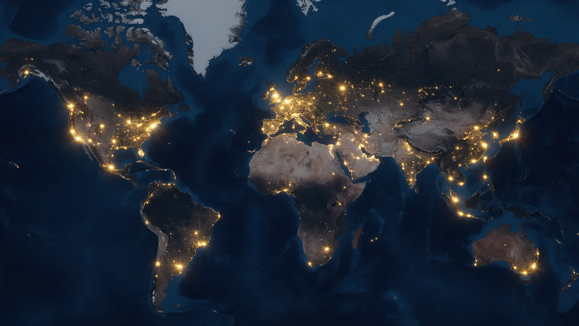 World map with glowing highlighted pins over major corporate headquarters cities