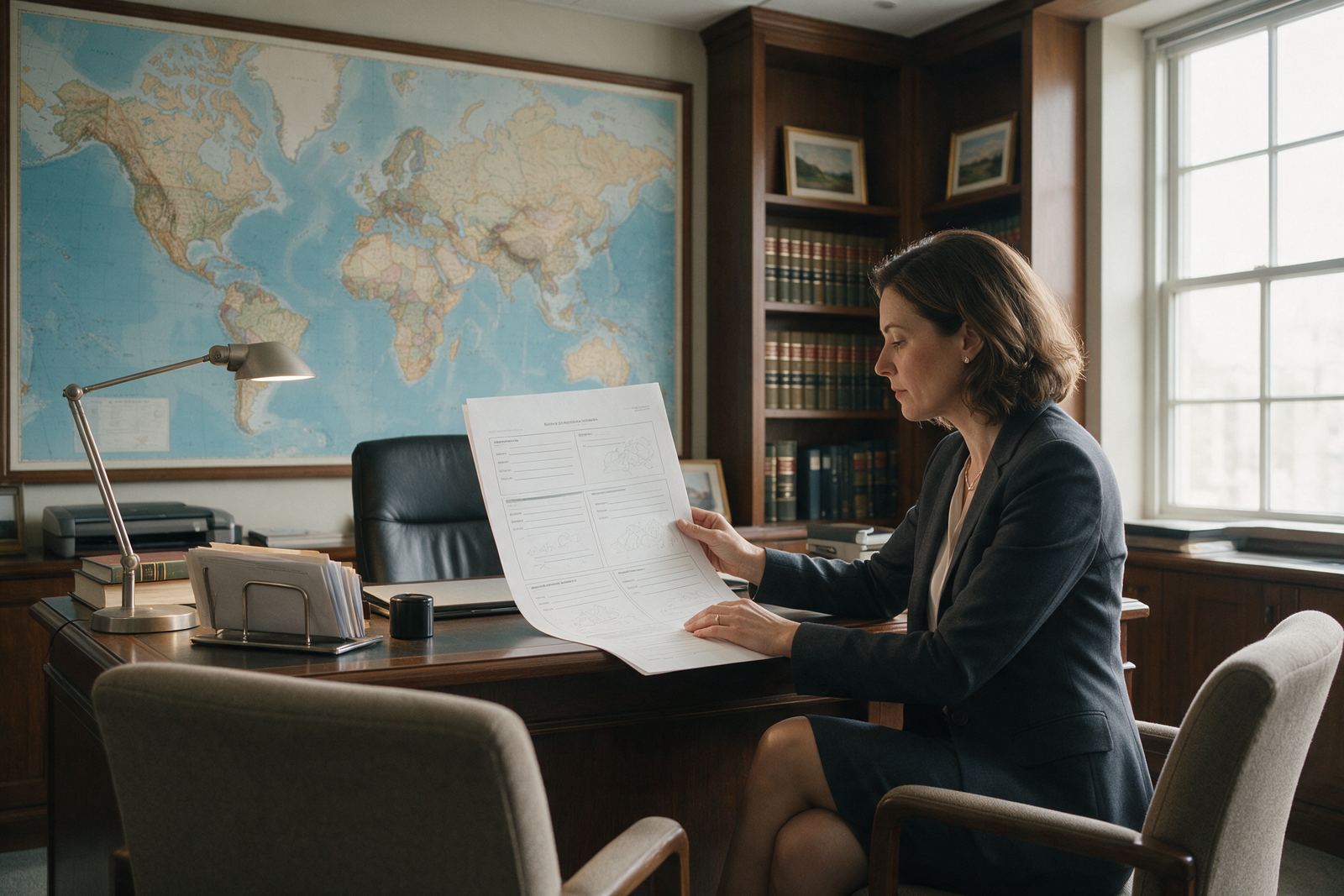 Lawyer reviewing an international beneficial ownership disclosure document