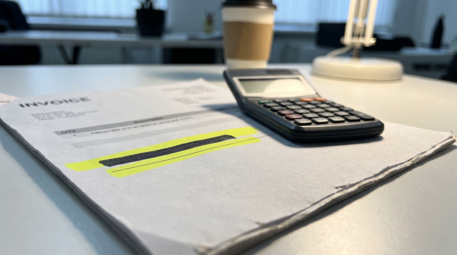 Business invoice with a tax registration number field on a desk