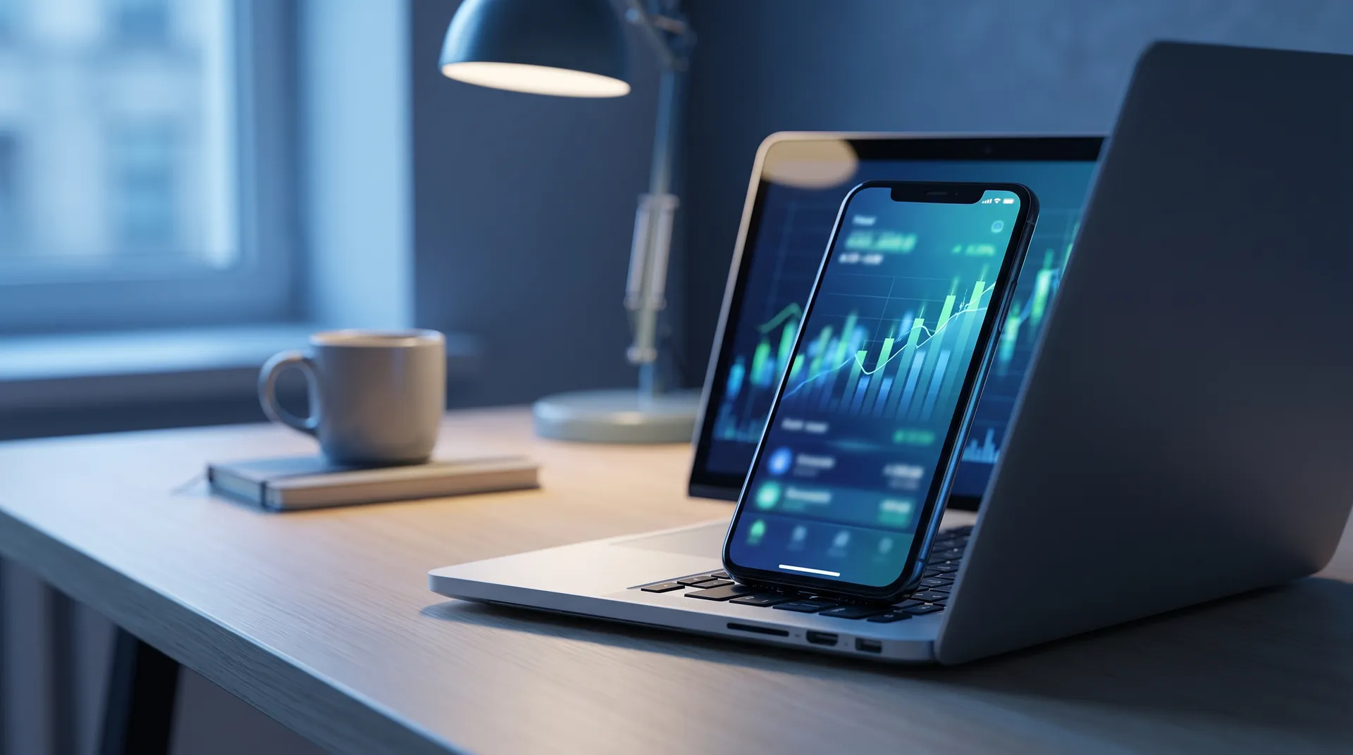 Business debit cards and a smartphone banking app on a desk