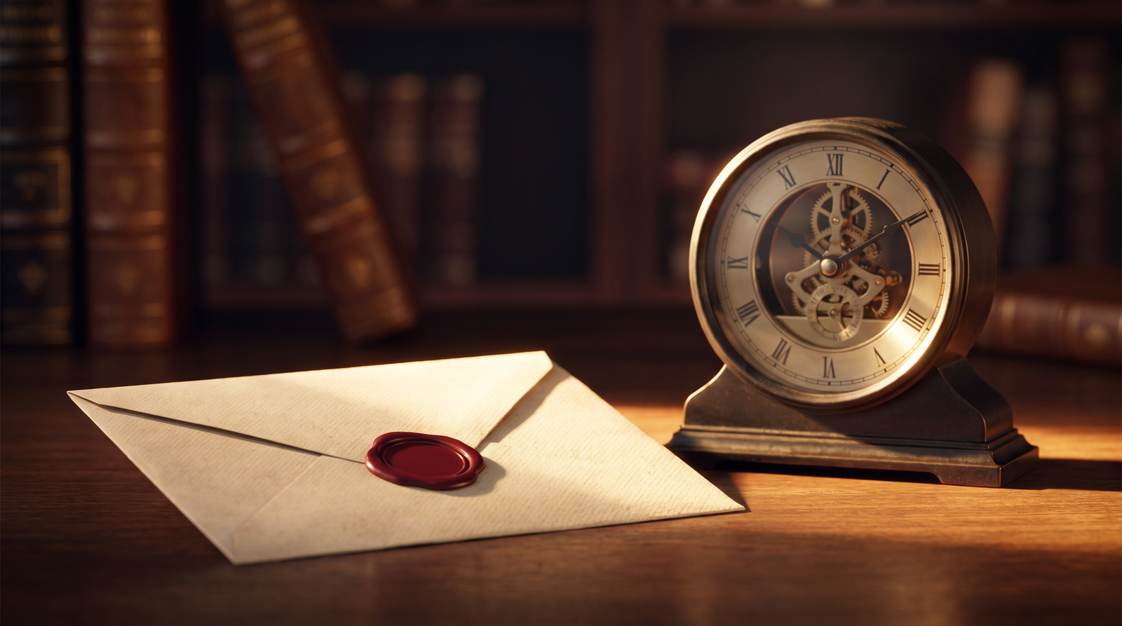 Wax sealed envelope beside a clock symbolizing the UBO filing deadline