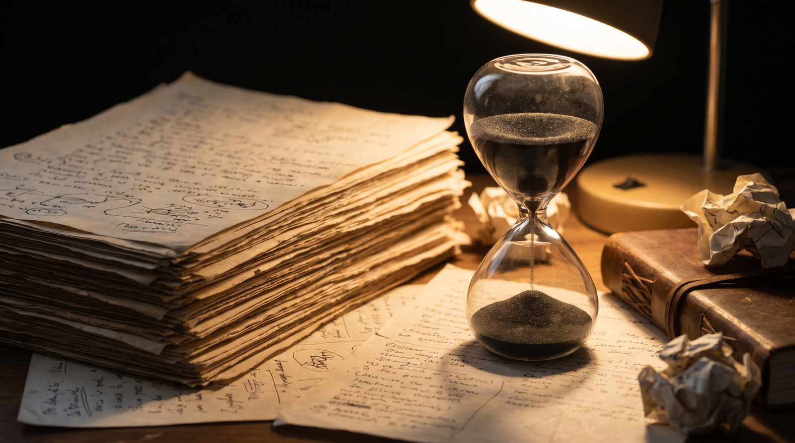 Hourglass next to old paperwork