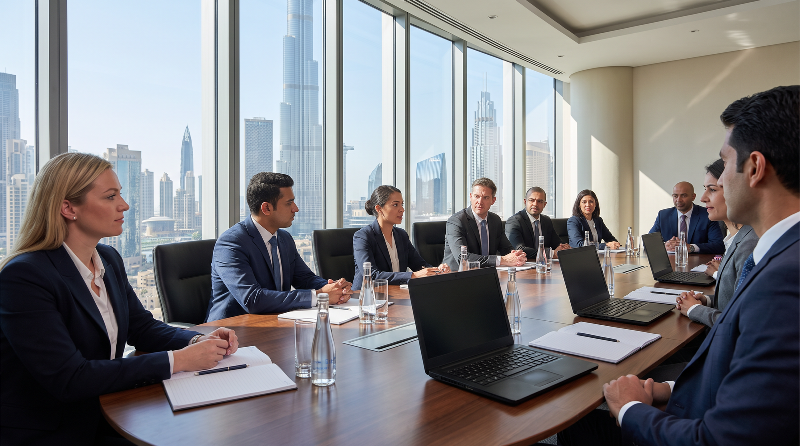 Business professionals in a boardroom meeting