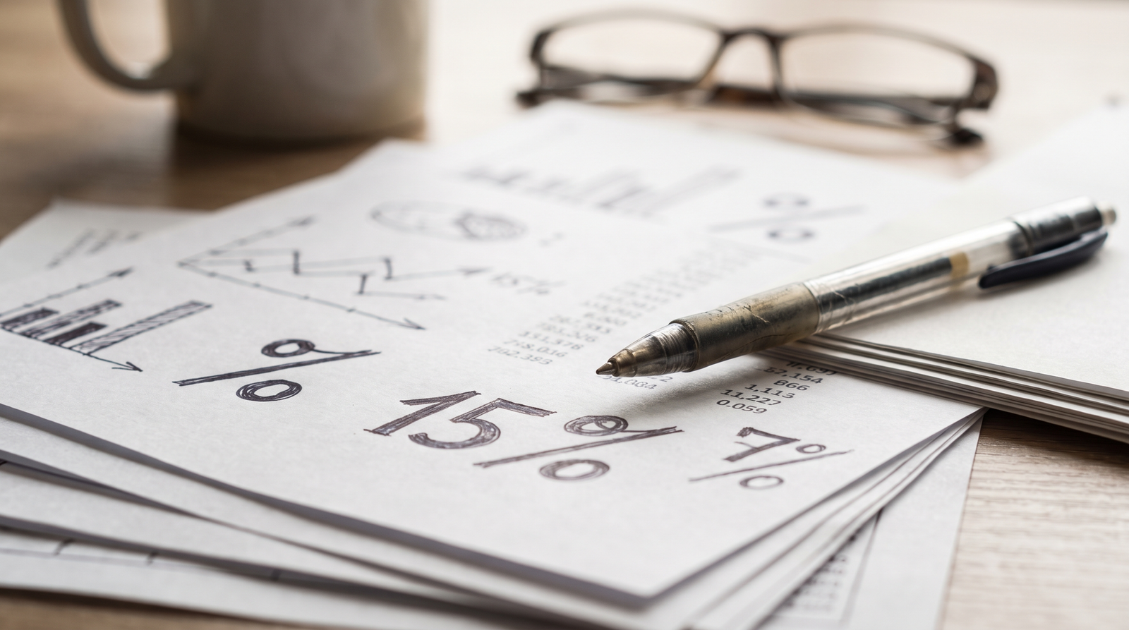 Financial documents with percentage figures