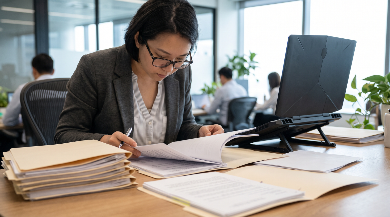 Compliance officer reviewing documents
