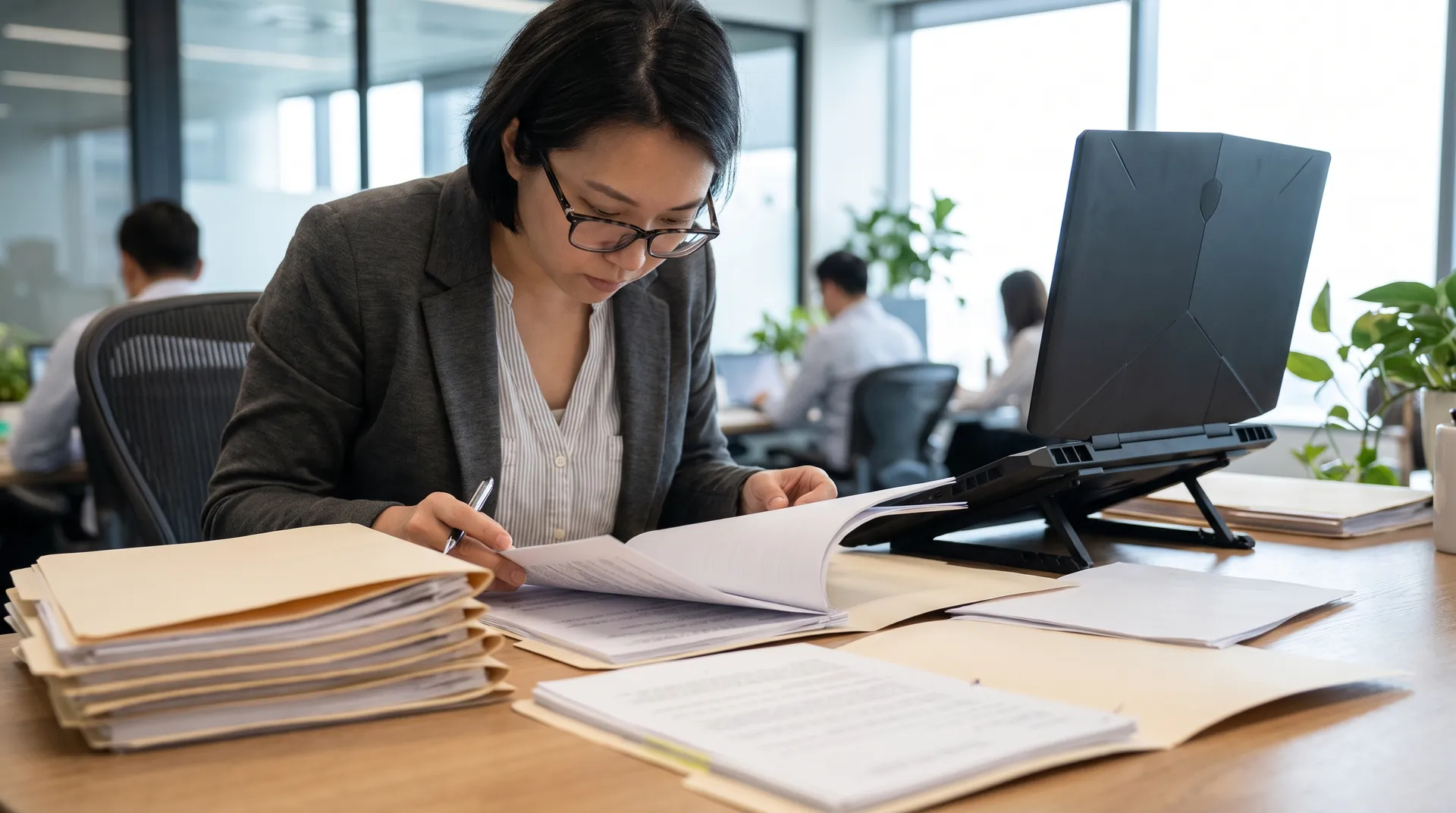Compliance officer reviewing documents