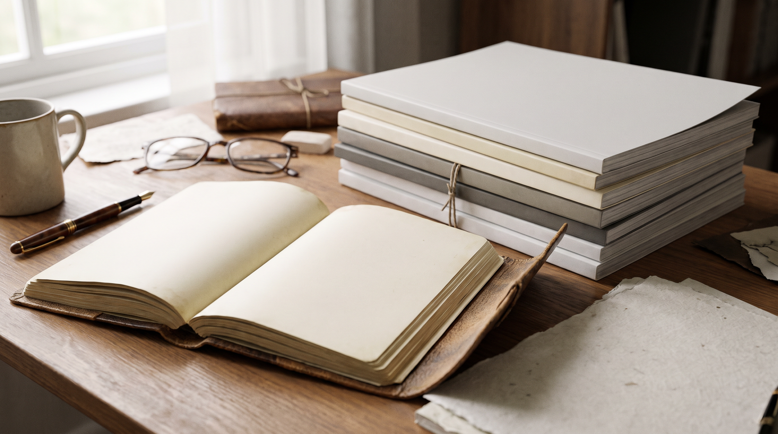 Blank book and printed magazines