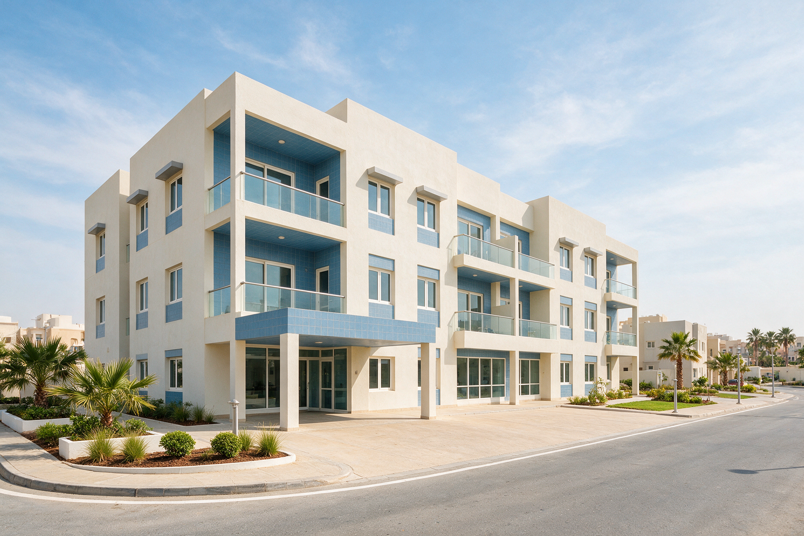 Modern staff accommodation building exterior in the UAE