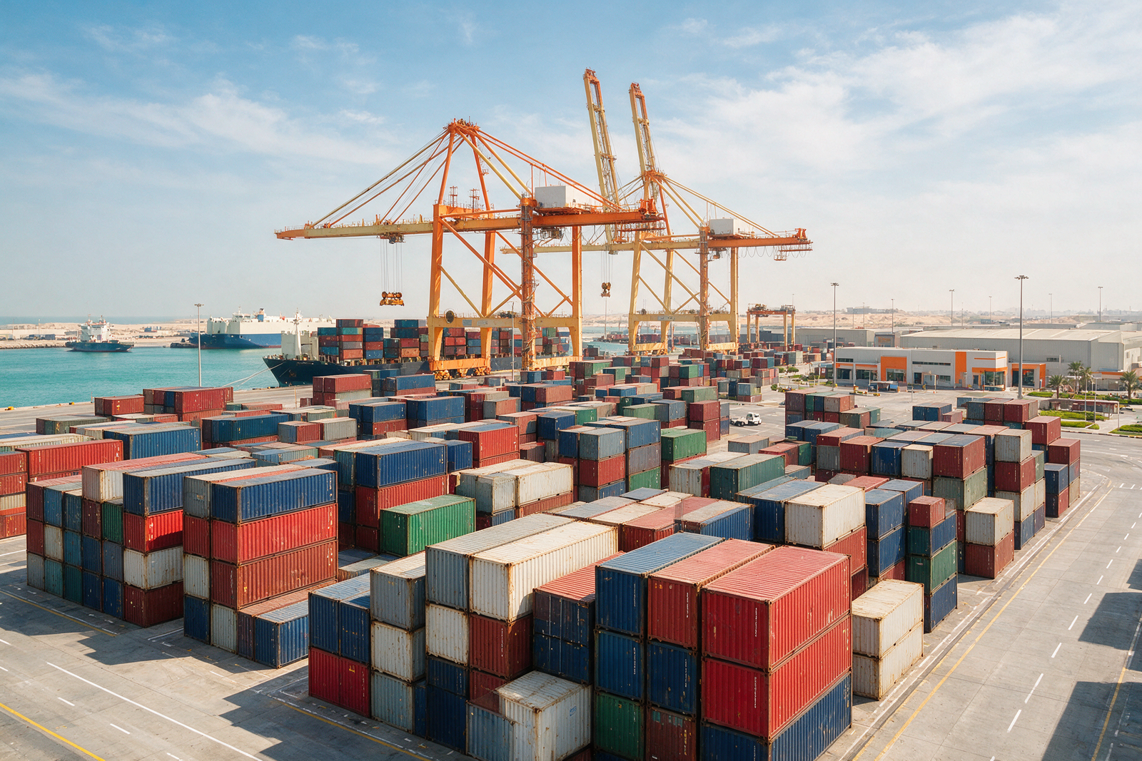 Cargo ship containers at a UAE Designated Zone port