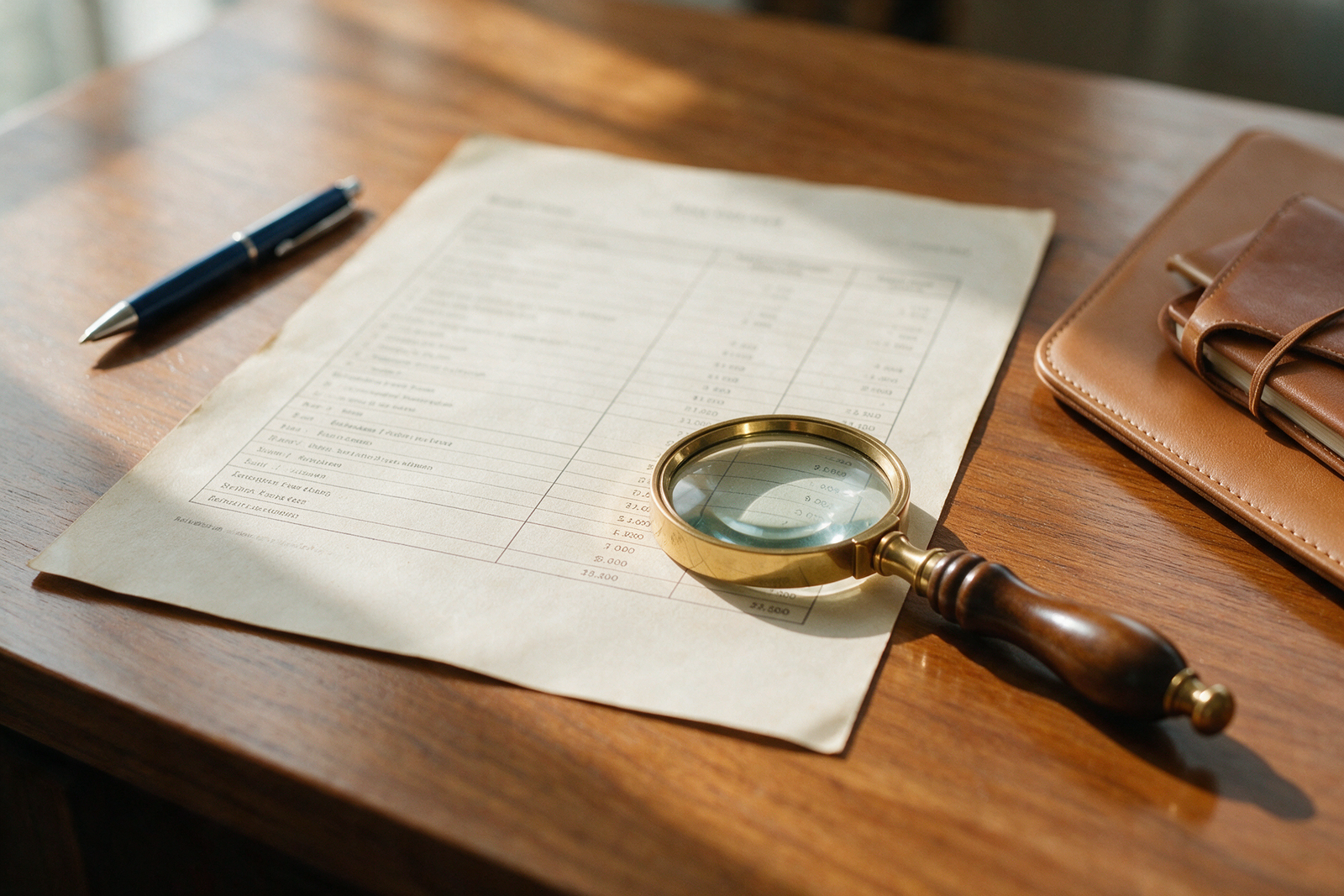 Bank fee schedule document with a magnifying glass