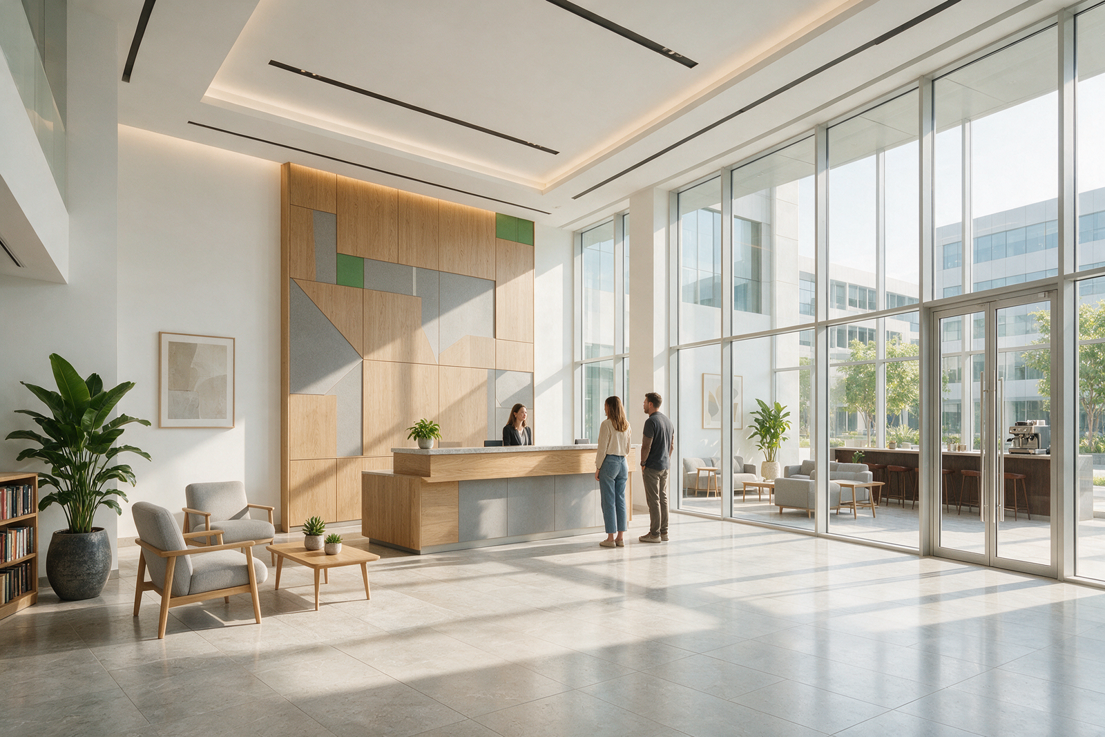 Modern free zone office building reception lobby