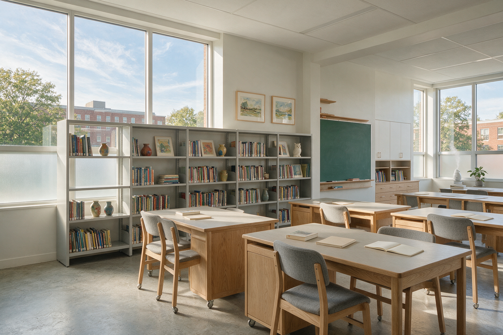 Empty modern classroom representing KHDA-regulated education standards