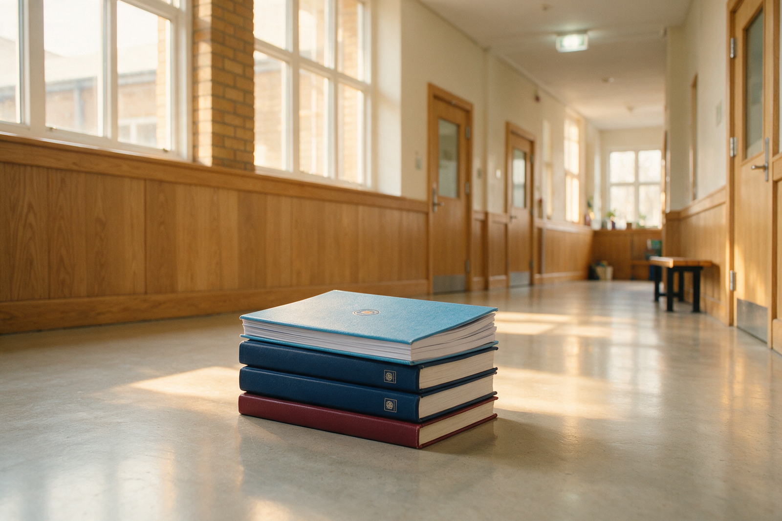 School corridor with policy handbooks representing new KHDA compliance handbooks